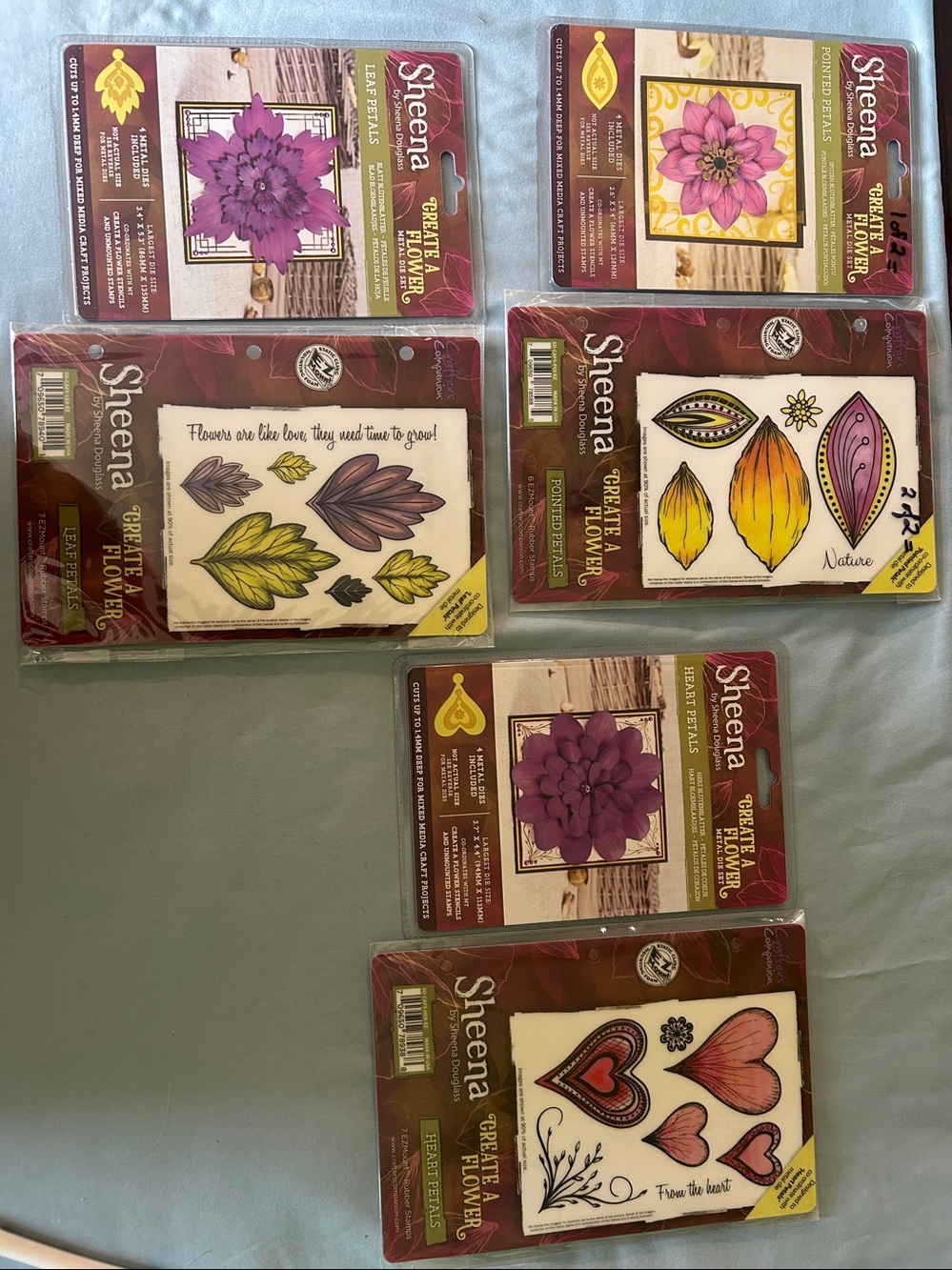 Sheena Douglass CREATE A FLOWER Heart Leaf & Pointed Petals Stamp & Die sets